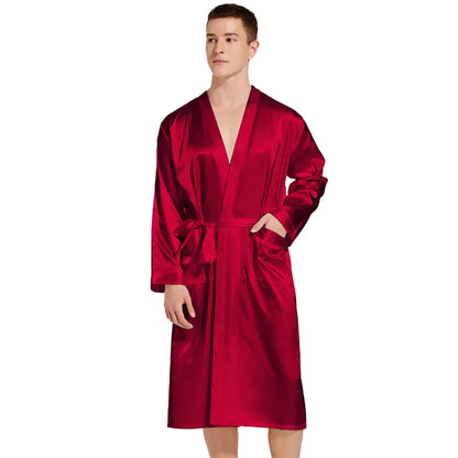 Summer New Men Solid Color Kimono Robe Satin Bathrobe Gown Summer New Sleepwear Loose Pijamas De Hombre Ice Silk Peignoir Homme