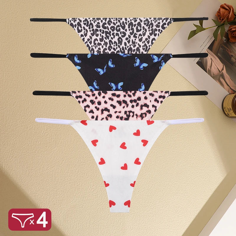FINETOO 4PCS Seamless Thong Women Thin Strap Low Waist High Flexibility Panties Sexy Underwear Ladies Briefs T-back Comfortable