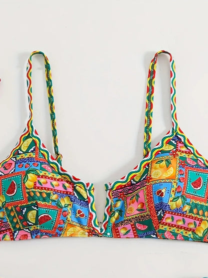 Strappy  V Wire Bikinis 2026 Sexy Triangle Swimwear Female Printed Swimsuit Women Bather Bathing Swimming Suit Padded Beachwear