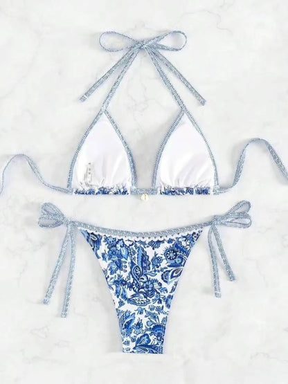 2025 Halter String Triangle Two Piece Bikini Women Swimwear Female Swimsuit Bathers Bathing Swimming Suit Beachwear Summer
