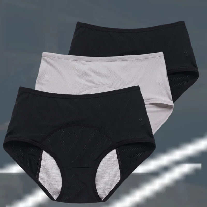 3pcs Women's Physiological Panties L-8XL Leak Proof Menstrual Comfortable Waterproof Plus Size Mid Waist Period Underwear