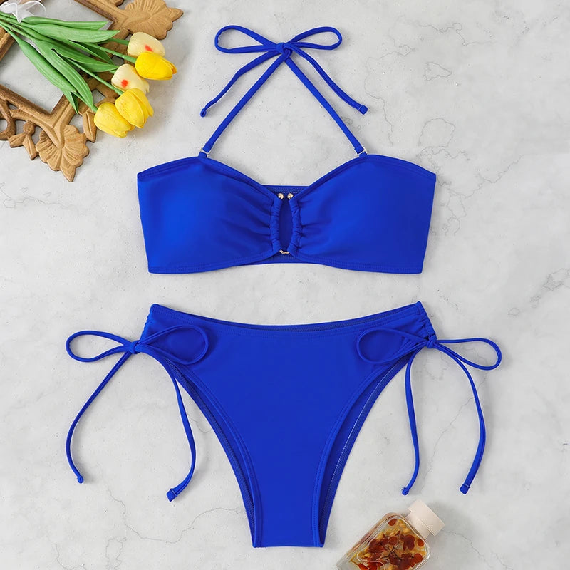 Sexy High Waist Bikini Beach Women's Swimsuit 2026 Two-piece Bathing Suit Woman Swimwear Bandeau Bikinis Sets Brazilian Biquini