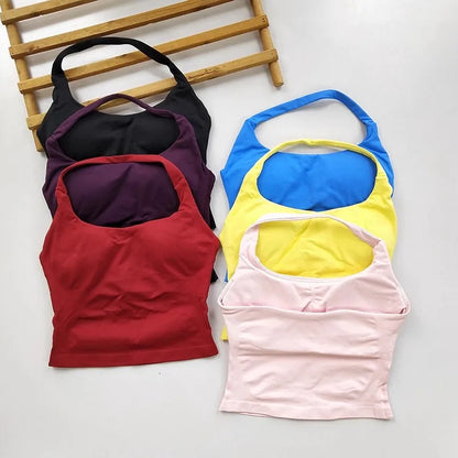 Women's Backless Hanging Necks Fitness Bra Workout Tops Yoga Crop Sports Vest Sexy Gym Fitness Tank Top for Athletic Women