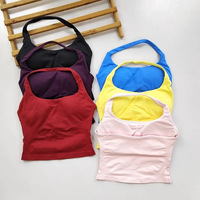 Women's Backless Hanging Necks Fitness Bra Workout Tops Yoga Crop Sports Vest Sexy Gym Fitness Tank Top for Athletic Women