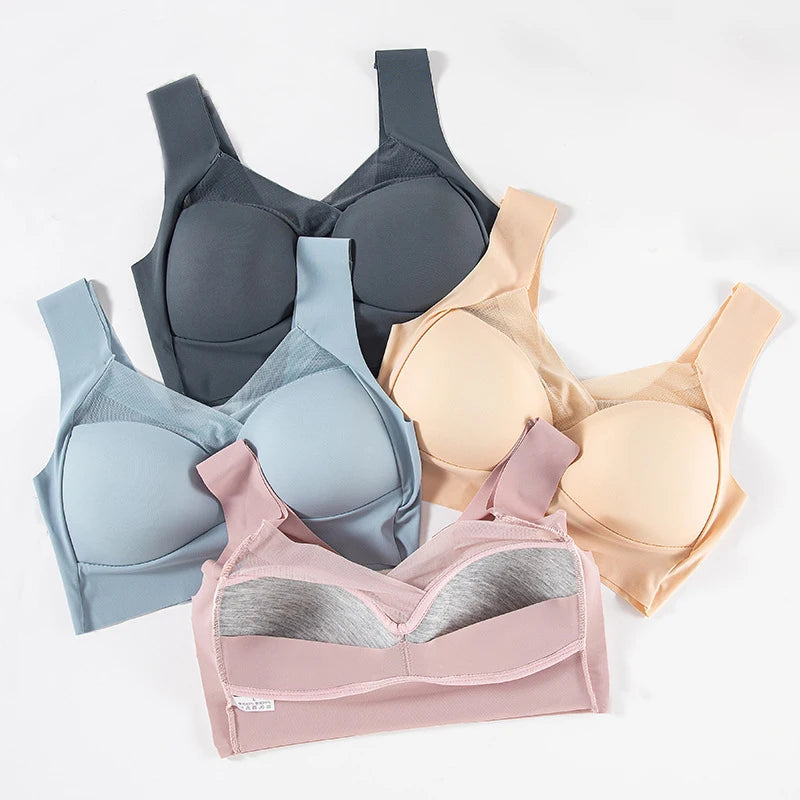 FallSweet 3PCS Plus Size Seamless Sport Bra for Woman Lace Wireless Bralette Shockproof Beautiful Back Bra Comfort Gym Underwear