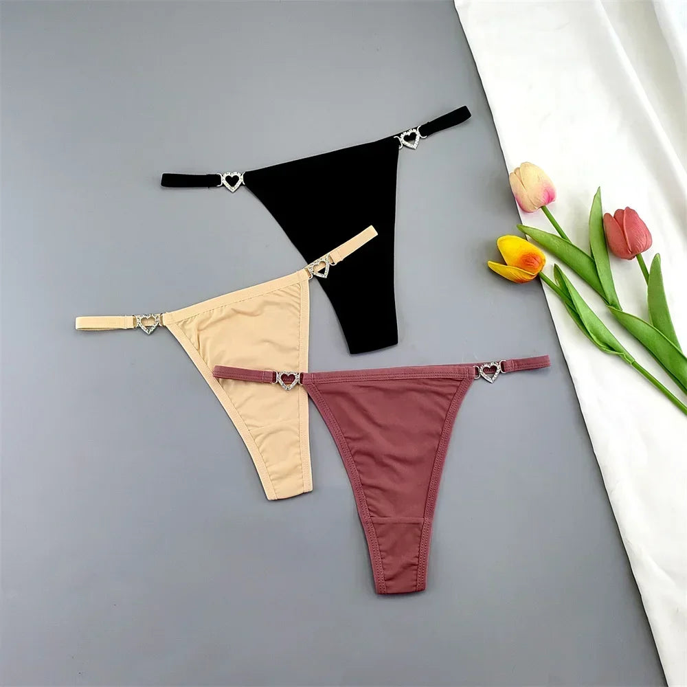 3 Pcs Thin Strap Nylon Thong Women Low Waist Sexy Rhinestone Buckle Underwear Ladies Seamless Ice Silk G-string Panty Plus Size