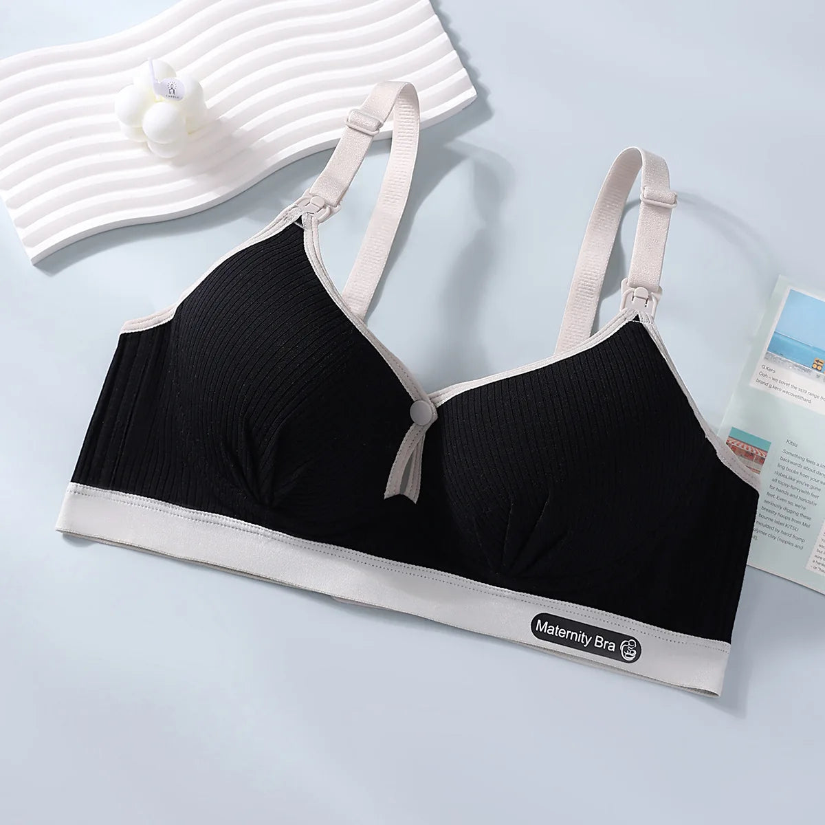 New Pure Cotton Double Button Breastfeeding Bra With Thin Gathered Anti Sagging No Steel Ring Soft Comfortable Women's Underwear