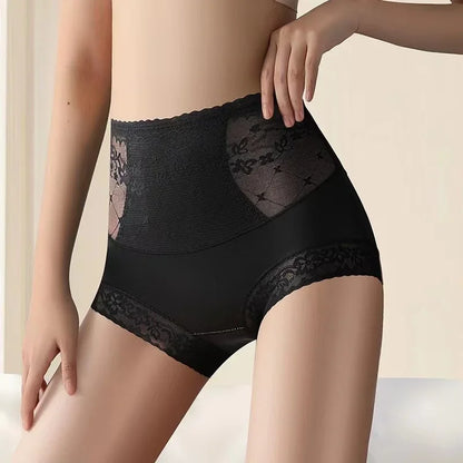 Women High Waist Knicker Briefs Tummy Control Panties Underwear Sheer Lace See Though Underpants Breathable Comfy Lingerie