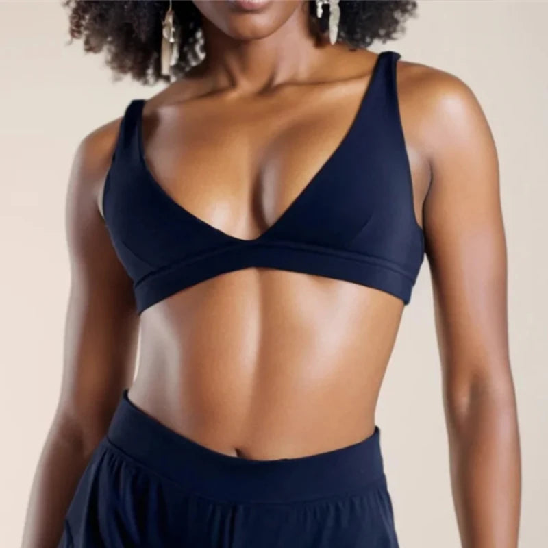 SVEIC Gym Woman Tops Deep V Sports Bra Underwear Sportswear Fitness Breathable Shockproof Training Running Workout Yoga Clothing