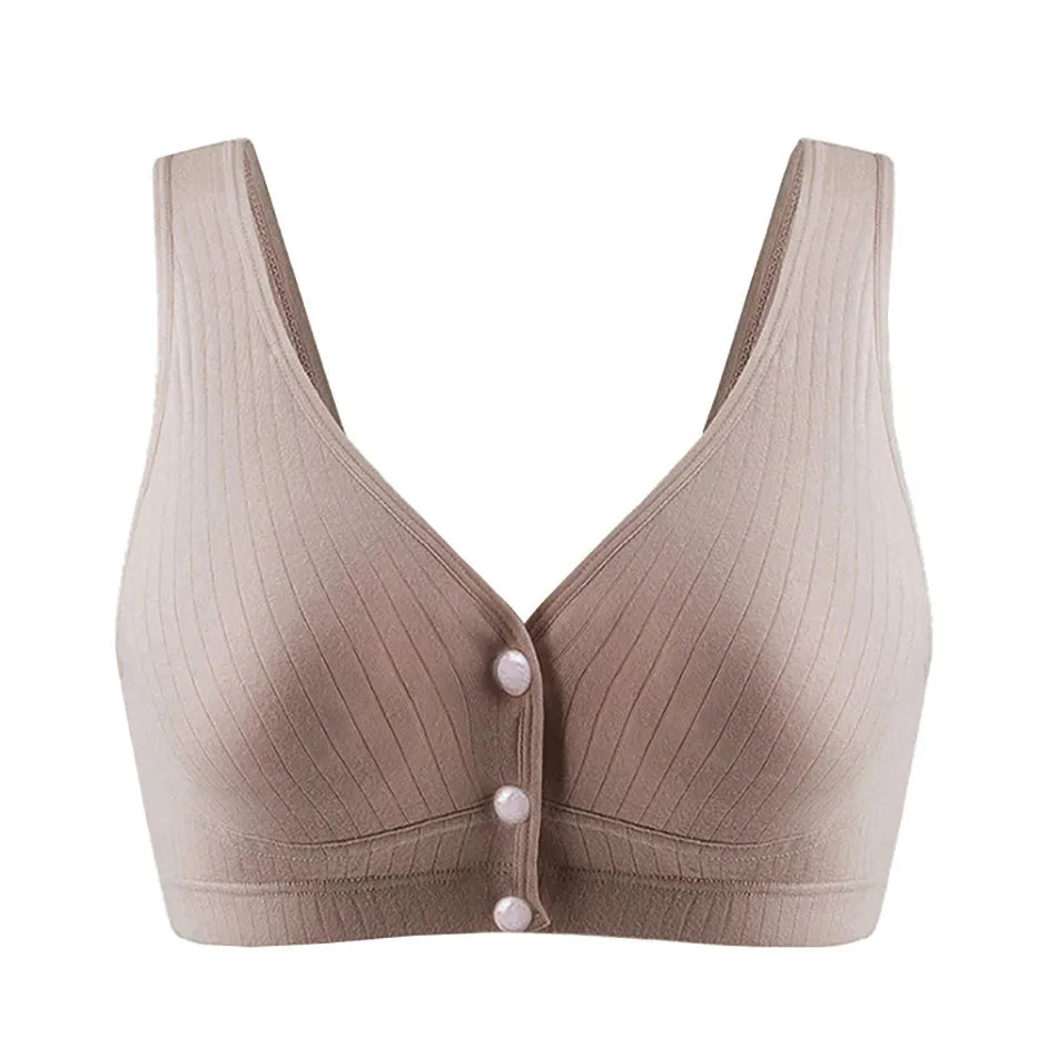 Cotton Nursing Bra for Pregnant Women Padded Ribbed Wire-Free Breathable Bralette Front Opening Breastfeeding Maternity Clothing