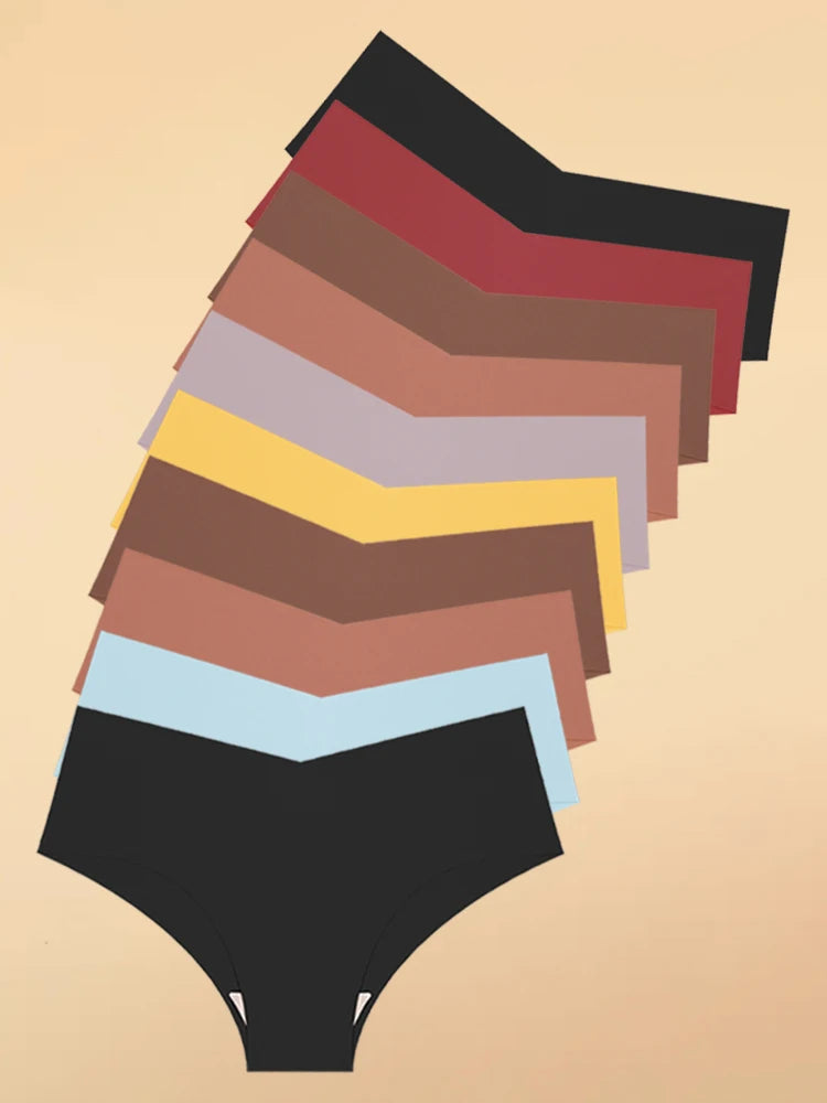 10pcs Hot Sale Women's Panties Seamless Underwear Ultra-thin Solid Briefs Female V-Waist 10 Colors panty Silk Lingerie Wholesale