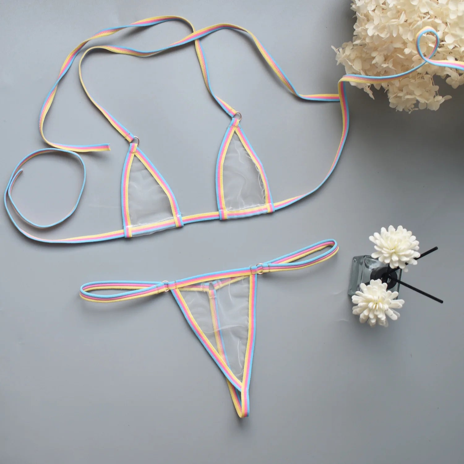 Women's Lingerie Set Sheer Mesh Design Bikini & Thong Comfort Stylish Nightwear Underwear for Women Available in 6 Colors S-XL