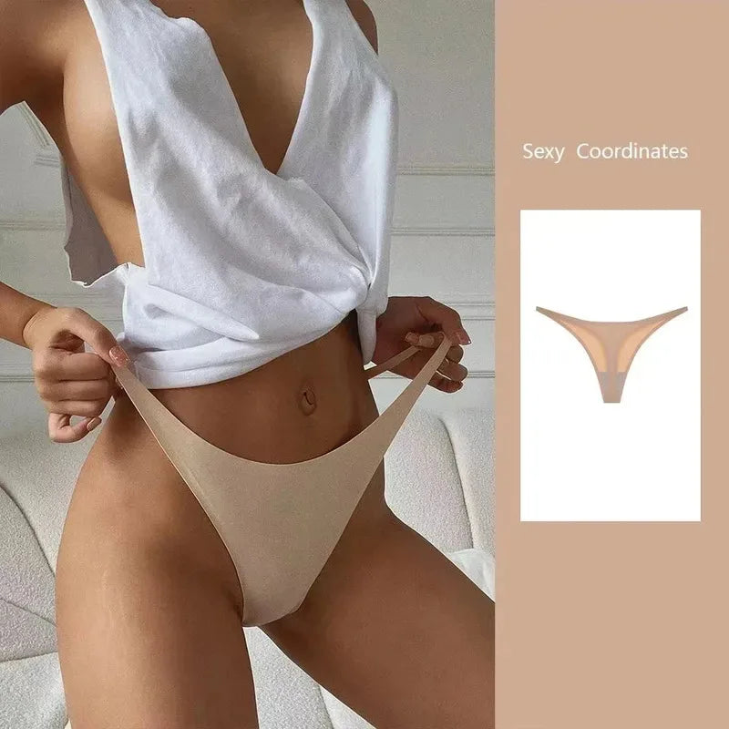 1-6pcs Seamless Panties Ice Silk Seamless Panties For Women Soft Thin Thongs Woman Satin Underwear Female Bikini String Panties