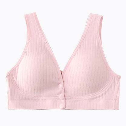Cotton Nursing Bra for Pregnant Women Padded Ribbed Wire-Free Breathable Bralette Front Opening Breastfeeding Maternity Clothing