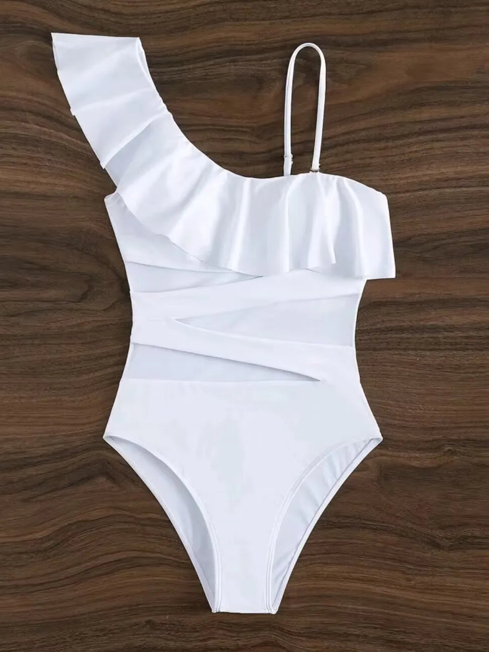 Ruffle Contrast Mesh Swimsuit Women One Piece Swimwear 2026 Bodysuit Bathers Bathing Swimming Swim Suit Sports Beachwear