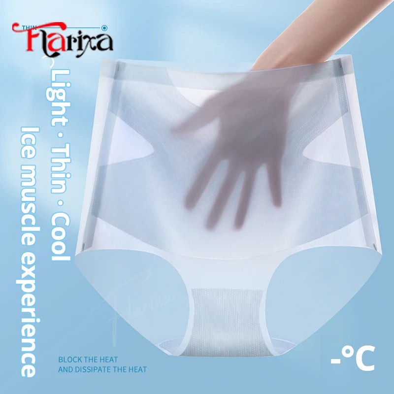 Flarixa Ultra Thin Ice Silk Panties Seamless High Waist Briefs for Women Tummy Control Underwear Shaping Pants Female Lingerie