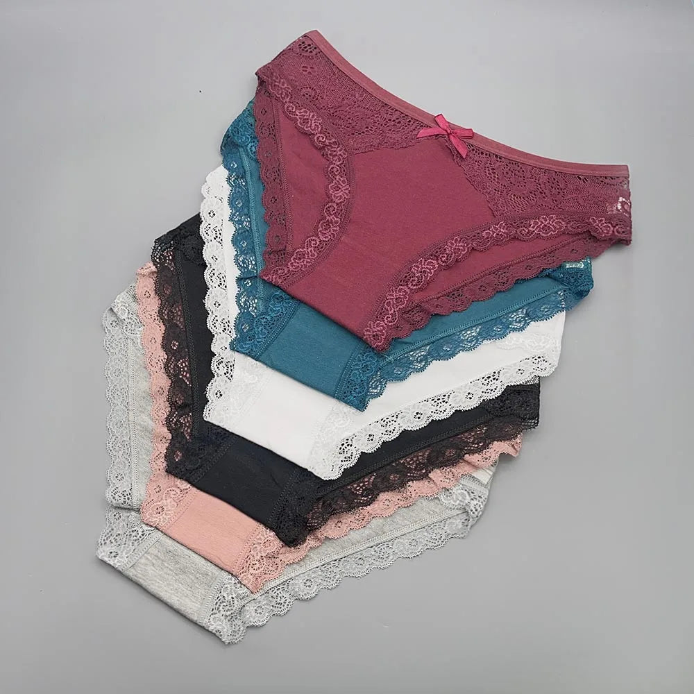 Moonflame 5 Pcs Female Underwear Girls Low Rise Cotton Briefs Sexy Lace Adult Women's Sexy Panties