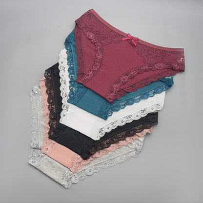 Moonflame 5 Pcs Female Underwear Girls Low Rise Cotton Briefs Sexy Lace Adult Women's Sexy Panties