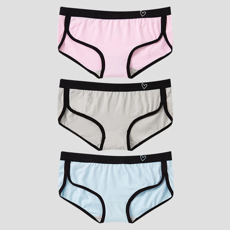 BANNIROU 3Pcs Women's Briefs Cotton Sports Fitness Low-Rise Solid Soft Breathable Panties Lingerie Underwear For Woman Intimates