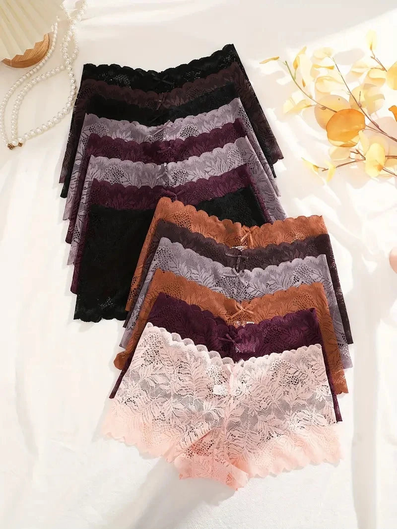 14Pcs/Set Women Lace Boyshorts Sexy Underpants Low Rise Panties Ladies Fashion Floral Lace Underwear S-XL Girls Panty Intimates