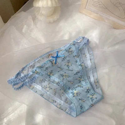 Women's panties Cross waistband Hipsters Low Rise Lace Strappy Panties Transparent Mesh Floral Pattern Sweet Bowknot Underwear B