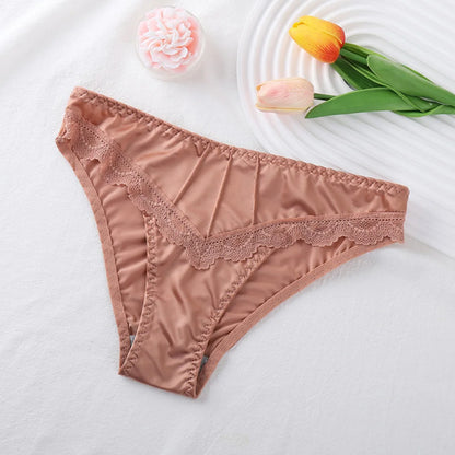 Lace Women Underpants Elegant Floral Lace Trim Low-waist Women's Panties for Daily Wear Honeymoon Wedding Night Silky