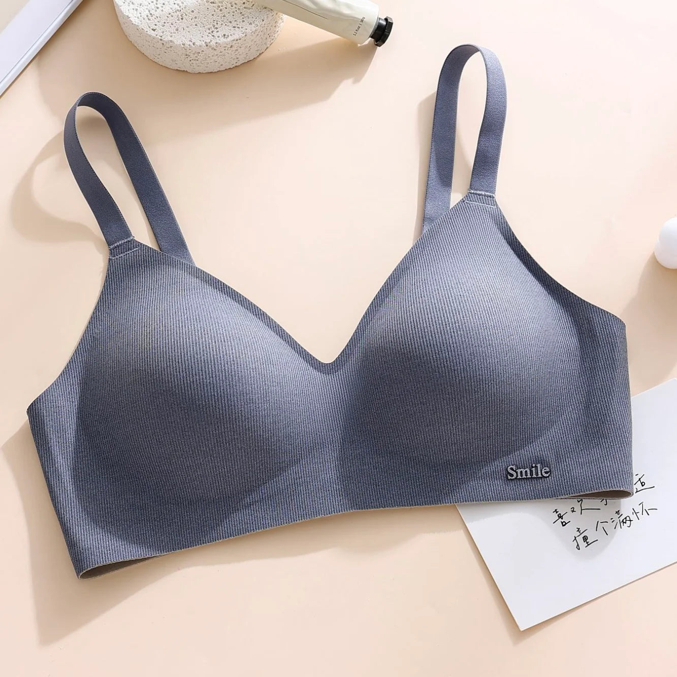 CAITING Beautiful Back Latex Cup Bra One-piece Seamless Bra Women Wireless Push Up Underwear Sexy Deep V Padded Bralette Female