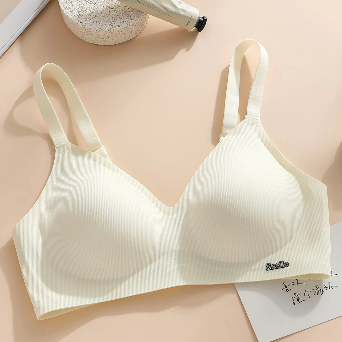 CAITING Beautiful Back Latex Cup Bra One-piece Seamless Bra Women Wireless Push Up Underwear Sexy Deep V Padded Bralette Female