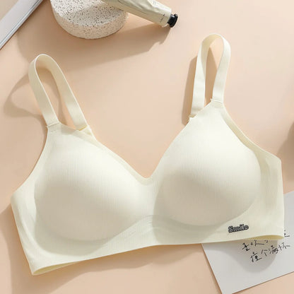 CAITING Beautiful Back Latex Cup Bra One-piece Seamless Bra Women Wireless Push Up Underwear Sexy Deep V Padded Bralette Female