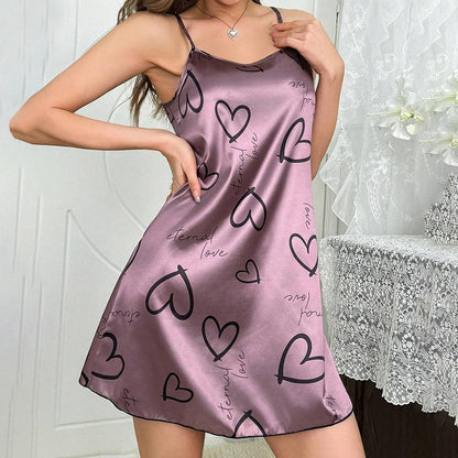 2026 Women Sleepdress Satin Floral Print Nightdress Comfortable Spaghetti Strap Sleepwear Dress Luxurious Satin Slip Nightdress