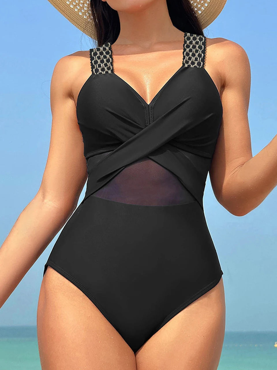 2026 Plain Ruched Swimsuit Women One Piece Ring Link Swimwear Female Bathers Bathing Swimming Swim Bodysuit Summer Beachwear