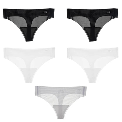 5Pcs Transparent Thong Panties Women Ultra-thin Sense Sexy Female Seamless Low-rise Solid Color T-pants Quick Drying Underwear