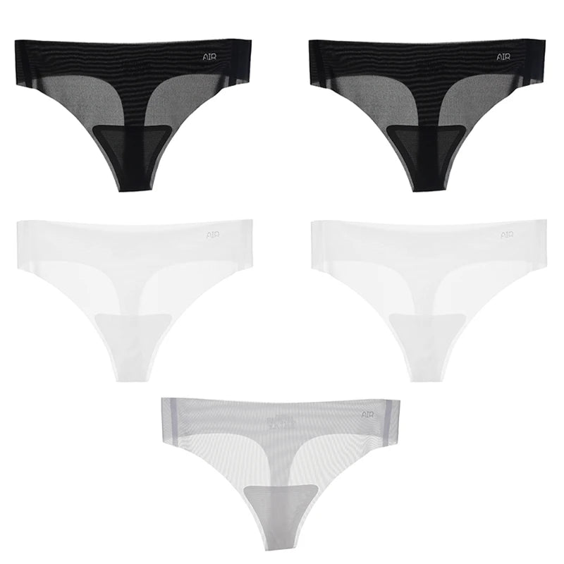 5Pcs Transparent Thong Panties Women Ultra-thin Sense Sexy Female Seamless Low-rise Solid Color T-pants Quick Drying Underwear