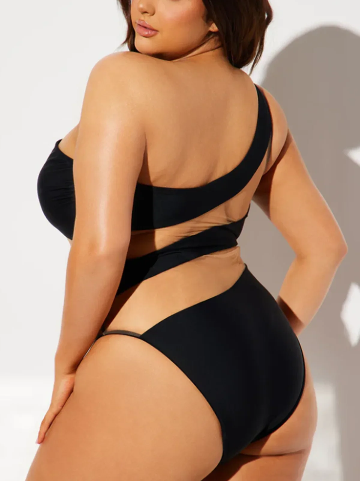 Sexy One Shoulder Transparent Swimwear Women Vintage Mesh Patchwork Tummy Control One Piece Swimsuit Beach Bathing Resort Suits