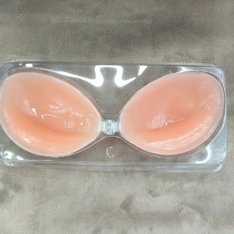 Self Adhesive Push Up Bra for Backless Dresses Invisible Sticky Silicone Bra Waterproof Reusable Thick Gel Cups Front Closure