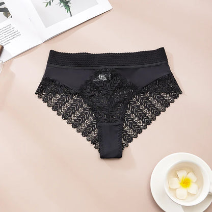 5pcs Solid Color Lace High Waist Sheer Triangle Panties Women's Underwear