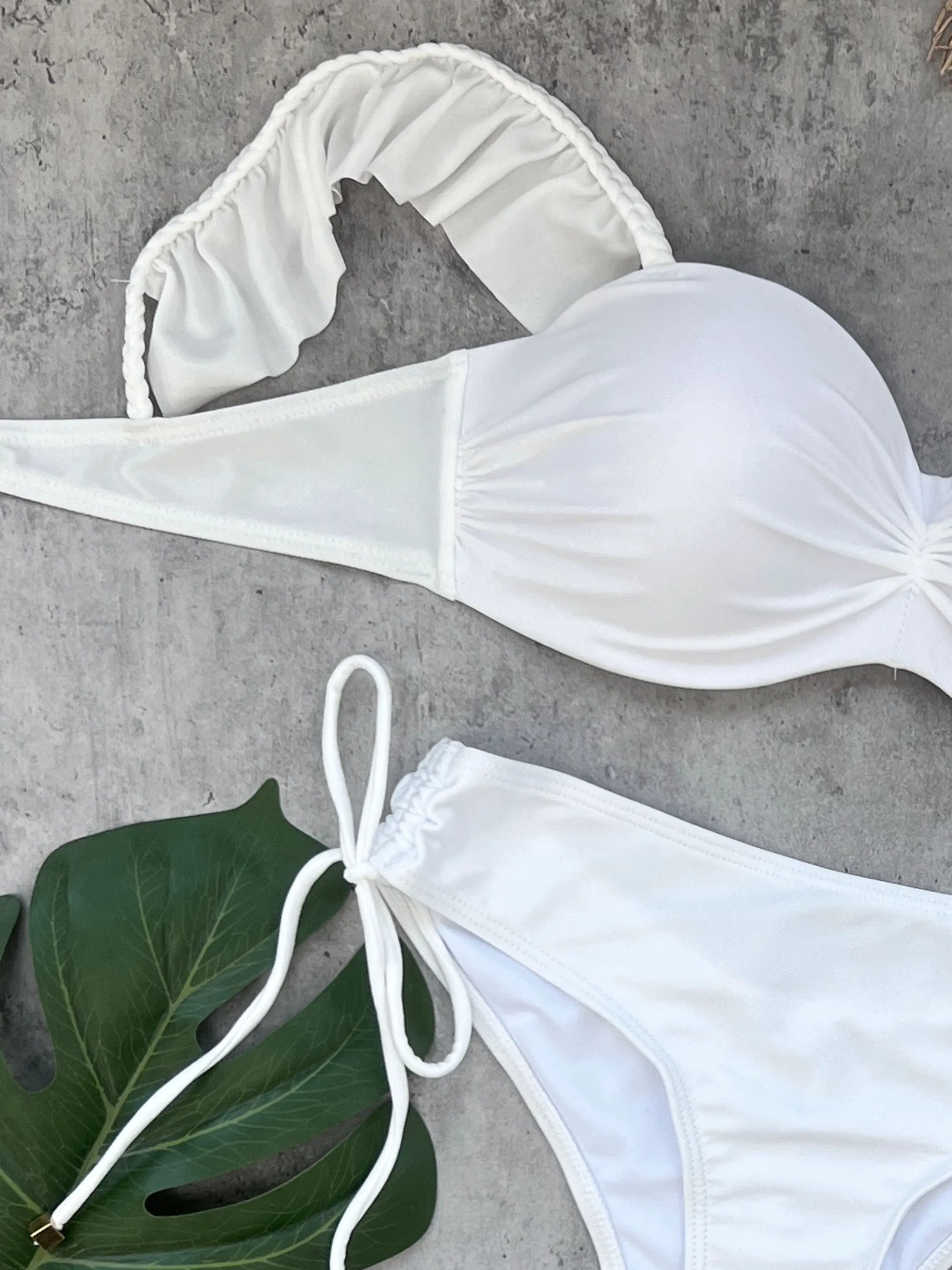 Ruffle Strappy Bikini Set for Women, Push Up Beachwear, High Waist Swimsuit, Ladies Sexy Bandage, Holiday Clothes, New, 2024