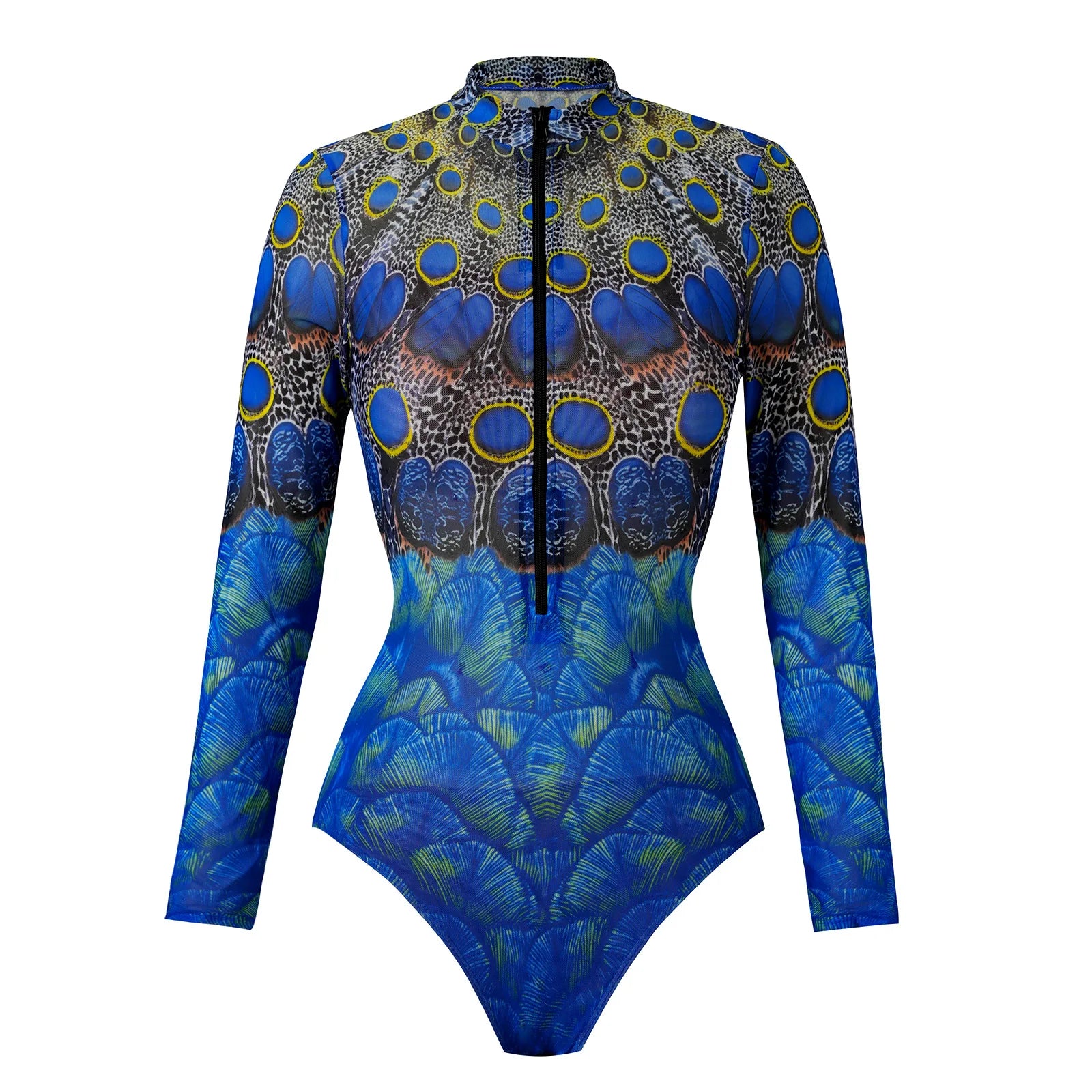 Vintage Mesh Print Swimming Suit for Women Long Sleeve High Waist One Piece Swimsuit 2025 Beach Bathing Suit Купальник