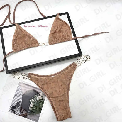 2025 Summer New Women's Outdoor Beach Swimsuit Sexy Hanging Neck Strap Split Bikini