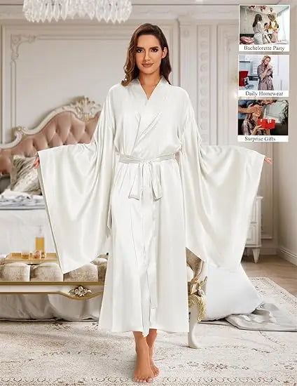 Elegant Floor Long Length Robe Silk Bridal Wedding Dressing Kimono Robe Bridal Party Bride Robe Black Kimono Robe