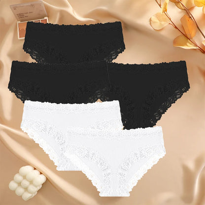 5PCS/Set Sexy Lace Cotton Panties for Women Flroal Lace Seamless Briefs Low Rise Lingerie Female Breathable Soft Underwear S-XL