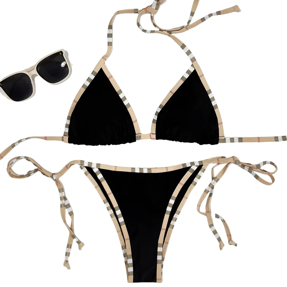 Luxury Brand Design Stripe Halter Bikini Women Swimwear Female Swimsuit Two Pieces Bikini Set Sexy Bathing Suit Swim Beach Wear