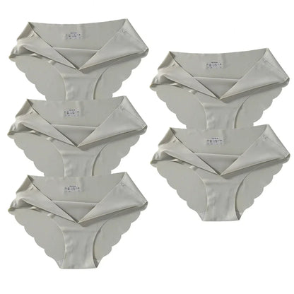 Seamless Silk Briefs Sexy Panties For Women Mid Waist Comfortable Girl Silk Panty Female Underpants Woman Lingerie  5 PCS/Set
