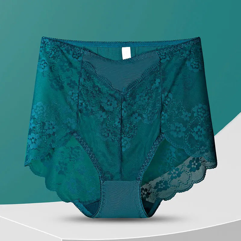 Women High Waist Plus Size Panties Sexy Lace Mesh Floral Transparent Briefs Fashion Underpants Lingerie  Seamless Underwear
