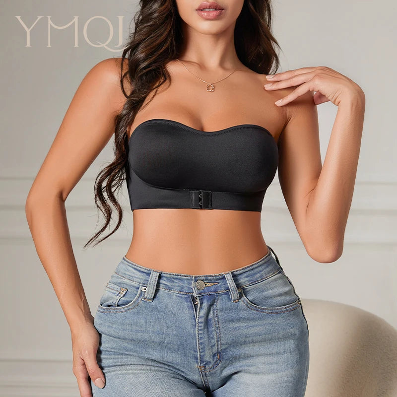 Hot Sale New Design Effective Slip-proof Side One Piece Bralette Padded Ice Silk Seamless Strapless Bra For Women YMQJ