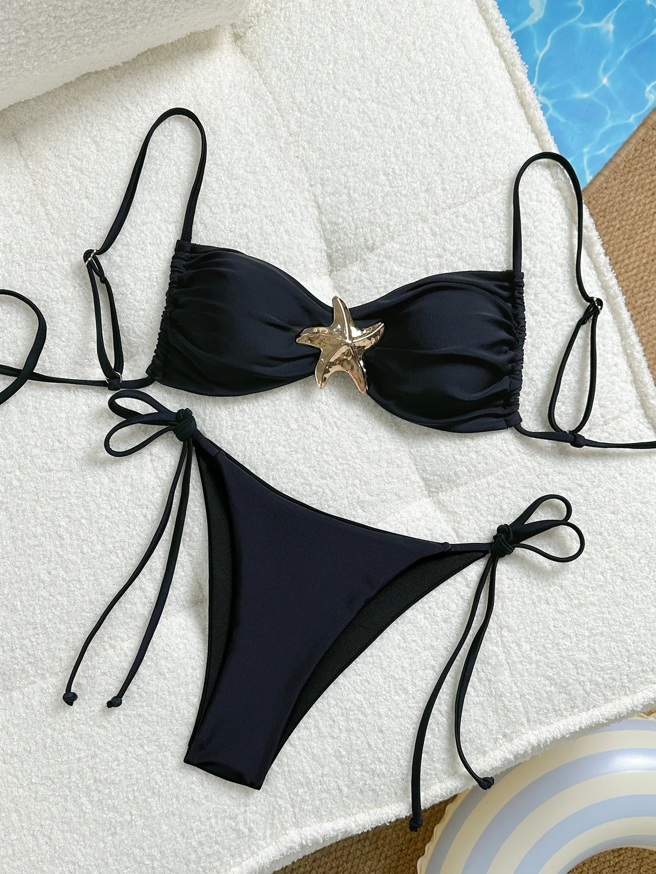 Women's Bikini Set Metal Starfish Swimsuit Tie Side 2 Pieces String Bathing Suit