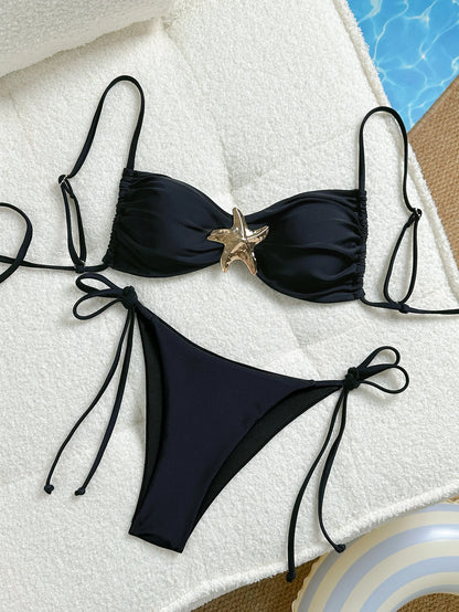 Women's Bikini Set Metal Starfish Swimsuit Tie Side 2 Pieces String Bathing Suit