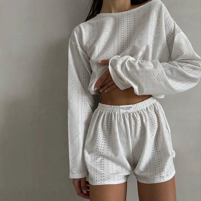 Women's Pajamas Set Sleepwear Spring Long Sleeve Tops With Shorts Home Clothes 2 Piece Sets Pyjama Femme Loungewear Pijama Mujer