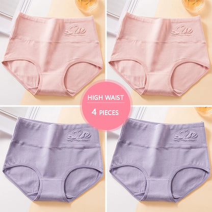 Plus Size M-5XL 4Pcs/Set High Waist Cotton Panties Women Body Shaper Underwear Soft Print Girls Briefs Slimming Female Lingerie