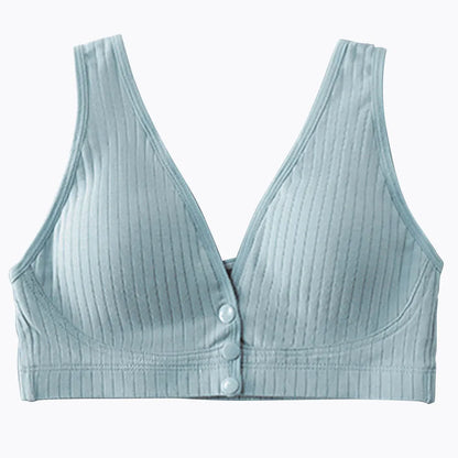 Cotton Nursing Bra for Pregnant Women Padded Ribbed Wire-Free Breathable Bralette Front Opening Breastfeeding Maternity Clothing